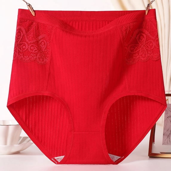 Womens Lace Menstrual Period Panties Plus Size Leak Proof Cotton Crotch Shorts Underwear Panties High Waist Physiological Period BriefsRedXXXXL