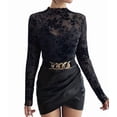 thumbnail image 1 of Womens Lace Mesh Long Sleeve Top Floral Sheer See Through Tops Mock Neck Shirts Party Club Night Blouses Black S, 1 of 7