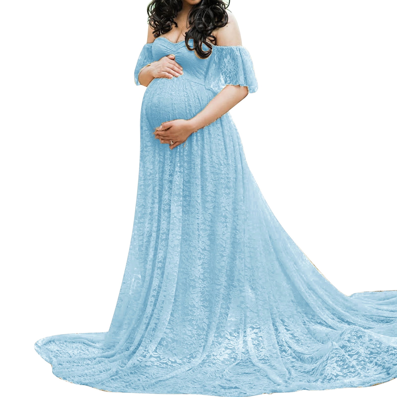 Womens Lace Off-Shoulder Maternity Dress Lace Fancy Pregnancy Gown for ...