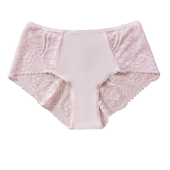 Womens Lace Panties Comfortable and Breathable Mid Rise Briefs with Seamless Front Floral Lace Trim Pink,Size M