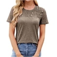 thumbnail image 1 of Womens Lace Patchwork T-Shirts, Short Sleeve Shirts for Women Lightweight Casual Solid Color Pleated Crewneck Tees Summer Tops, 1 of 6