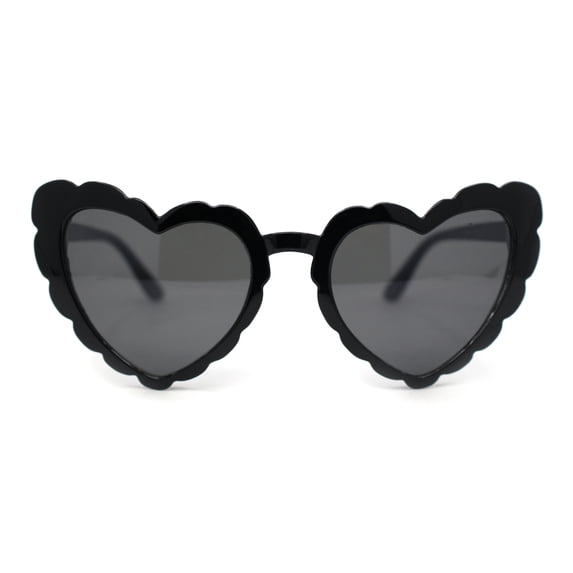 Womens Lace Petal Rim Heart Shape Cat Eye Plastic Sunglasses All Black