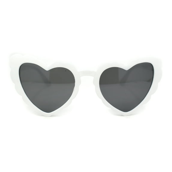 Womens Lace Petal Rim Heart Shape Cat Eye Plastic Sunglasses White - Black