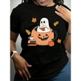 thumbnail image 1 of Womens Lace Pumpkin Graphic Halloween Tee T Shirt Tops Short Sleeve Round Neck Black S-5XL, 1 of 5
