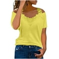thumbnail image 1 of Womens Lace Solid Short Sleeve Casual T Shirt Blouse Tops Womens Long Sleeve Tees Casual Womens Tops Short Sleeve Ladies Long Sleeve Shirts T Shirts Women Women Casual Shirts Athletic Short Sleeve, 1 of 5