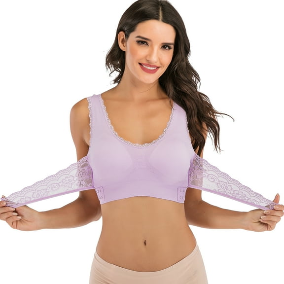 Womens Lace Sports Yoga Fitness Bras Wire Free Padded Underwear Casual Bra Workout Fitness, Purple, S