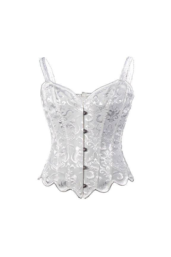 Womens Lace Steel Boned Corset Solid Petal Fishbone Strap Strapless Short Corset Boned Bustier Shapewear Tummy Control White S