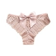 thumbnail image 1 of Womens Lace Thong Panties with Satin Bow Back - Comfortable Low Rise Underwear for Everyday, Soft Stretch Fabric, Beige,Size M, 1 of 9