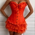 thumbnail image 1 of Womens Lace Tiered Mini Skirt Cute Ruffled Pleated Skort Orange S, 1 of 5