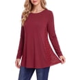 thumbnail image 1 of Womens Lace Tops Dressy Casual Long Sleeve Shirts Flowy Tunic Top Wrinkle Free Blouses for Leggings, 1 of 9