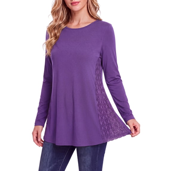 Womens Lace Tops Dressy Casual Long Sleeve Shirts Flowy Tunic Top Wrinkle Free Blouses for Leggings