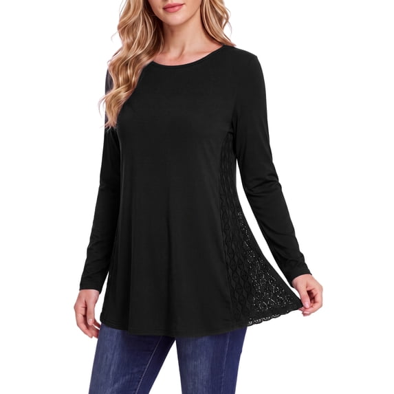 Womens Lace Tops Dressy Casual Long Sleeve Shirts Flowy Tunic Top Wrinkle Free Blouses for Leggings