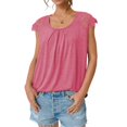 thumbnail image 1 of Womens Lace Tops Pleated Short Sleeve Shirts Summer Casual Dressy Blouses Dark Pink XXL, 1 of 5