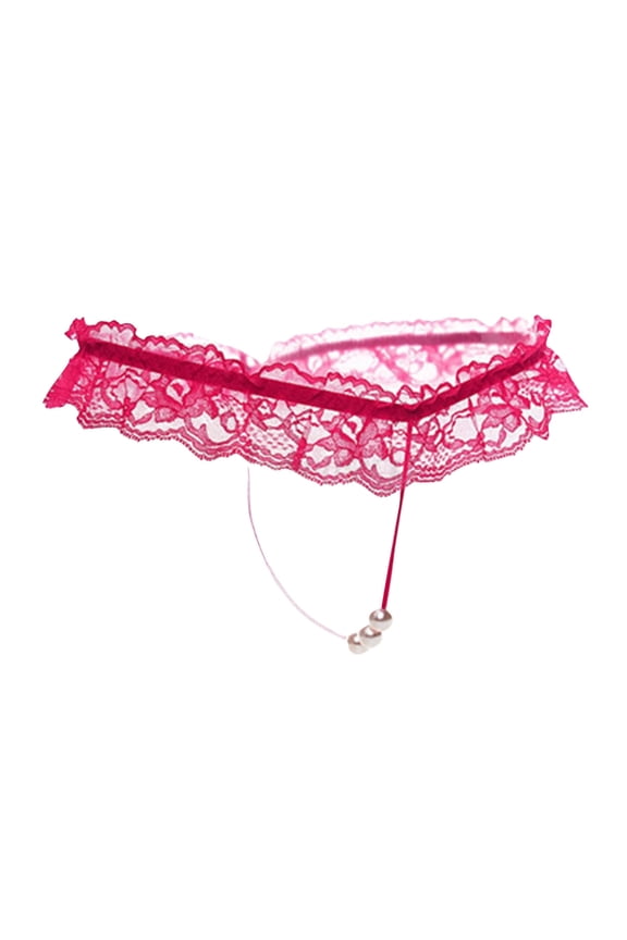 Womens Lace Transparent Sexy Pearl Thong Underwear