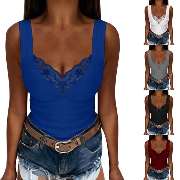 Womens Lace Trim Camisole Vest V Neck Sleeveless Elegant Summer Layer