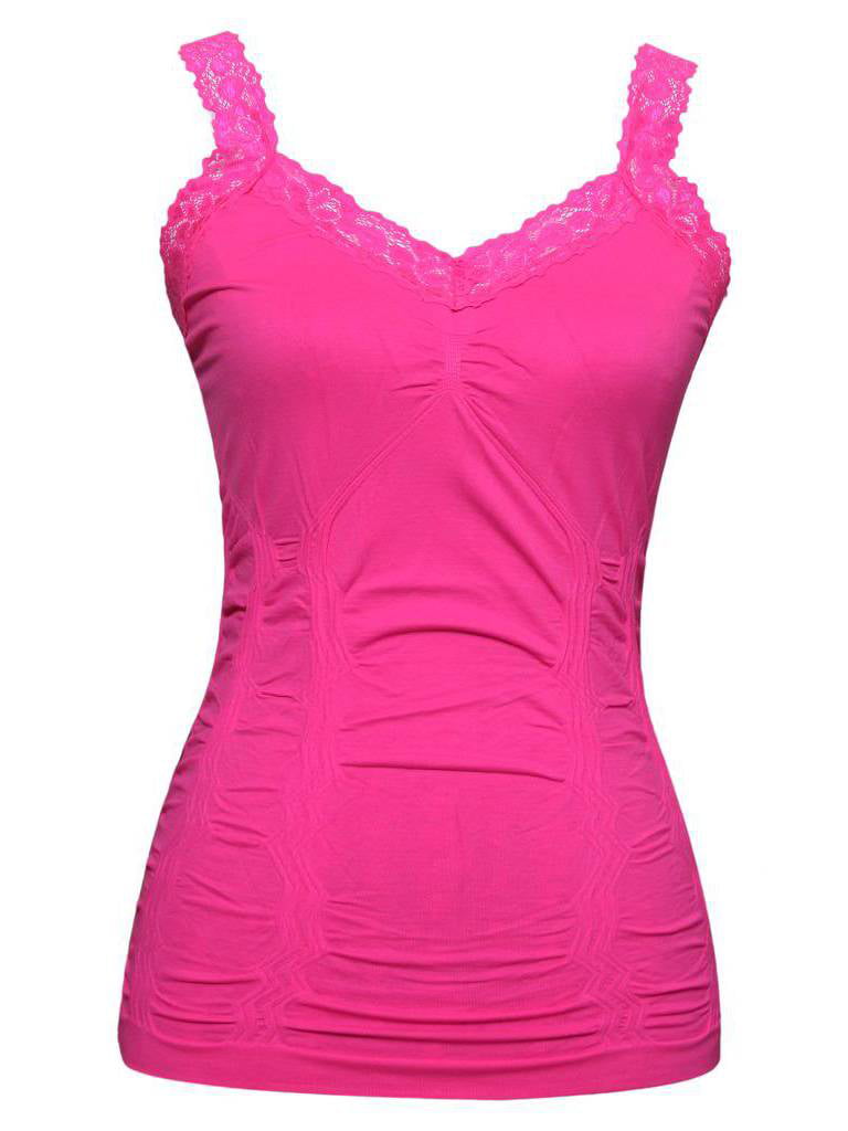 Womens Lace Trim Camisoles - Hot Pink 