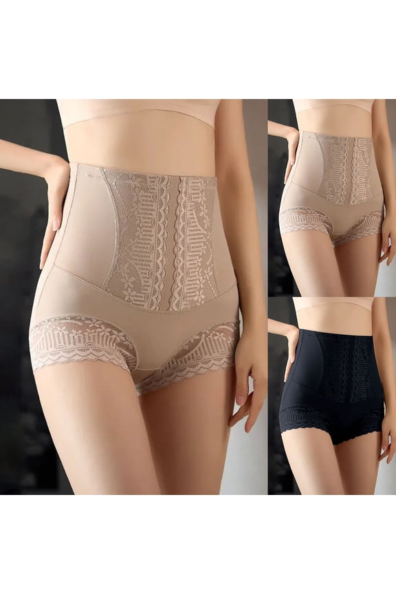Womens Lace Trim High Waist Seamless Shaper Panty Tummy Control Lift Elegant Comfortable Shapewear Beige L