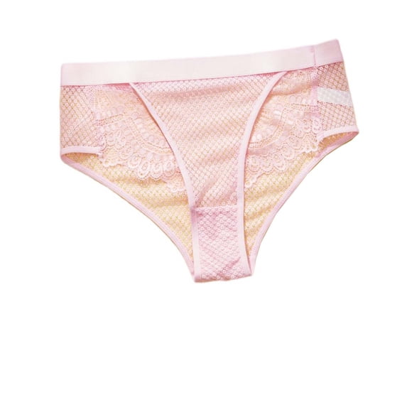 VONCOS Womens Lace Trim Mesh Panties Breathable Mid Rise Briefs Soft Stretchy Underwear Pink,Size M