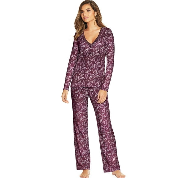 Womens Lace Trim PJ Set, XL, Purple Foil Floral