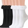 thumbnail image 1 of Womens Lace Trim Ruffle Socks Cotton Ankle Dress Socks Frilly Cuff, 1 of 6