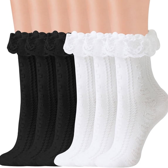 Womens Lace Trim Ruffle Socks Cotton Ankle Dress Socks Frilly Cuff