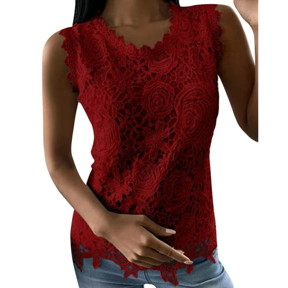 Womens Lace Trim Tank Tops Solid Sleeveless Crew Neck Relax Fit T Shirts Double-Layer Y2K Fall Summer Fashion Blouse 2025