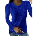 thumbnail image 1 of Womens Lace Trim Tops Solid Long Sleeve Crew Neck Relax Fit T Shirts Double-Layer Y2K Fall Summer Fashion Blouse 2025, 1 of 4