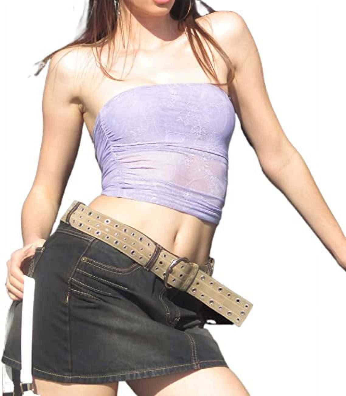 Womens Lace Trim Tube Crop Tops Sheer Mesh Backless Vest Y2K Lace Strapless Tube Top Off