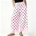 thumbnail image 1 of Womens Lace Trim Wide Leg Pants Polka Dot Print Cropped Lace-Hem Pants with Pockets (Red M), 1 of 5
