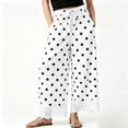 thumbnail image 1 of Womens Lace Wide Leg Pants Polka Dot Print Cropped Lace-Hem Pants with Pockets (White L), 1 of 5
