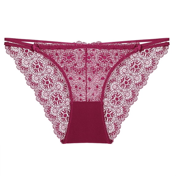 Womens Lace Underwear Comfortable Seamless Panties Floral Sheer Lace Bikini Briefs Ladies Underwear Wine S
