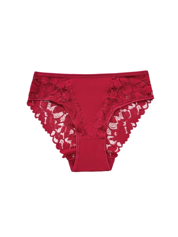 Sunvit High Waist Underwear Women Full Coverage Lace Panties Soft Stretchy Nylon Spandex Everyday Briefs, Comfortable Red Underwear Size M