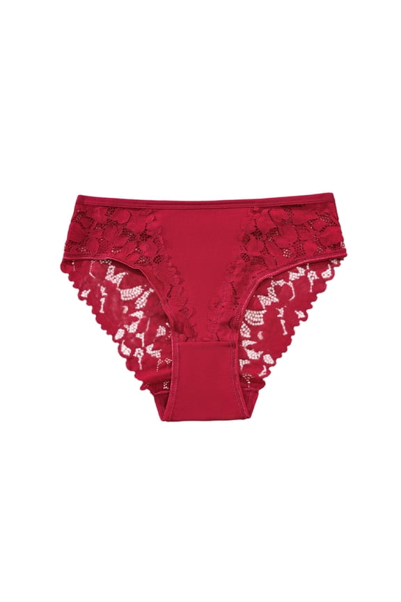 Womens Lace Underwear, High Waist Panties with Soft Stretchy Fabric, Comfortable Everyday Briefs, Red, 1-Pack,Size XL