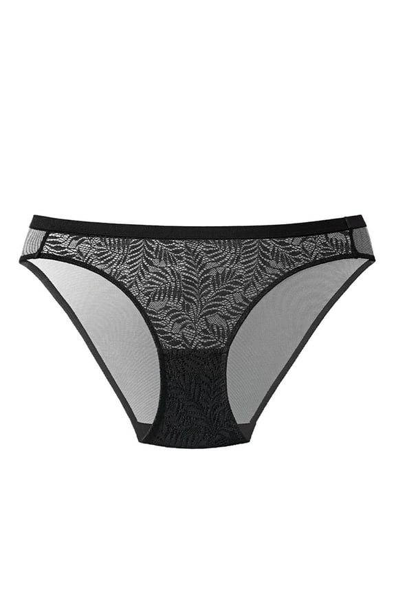 Womens Lace Underwear Ultra Soft Breathable Panties with Sheer Mesh, No Show for Everyday Wear, Black, 1-Pack,Size S