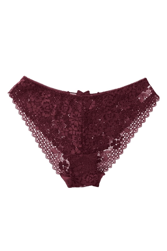 Womens Lace Underwear With Bow Sexy Thin Strap Hollow Out Cotton Crotch Ladies Triangle Panties