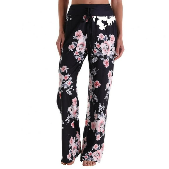Womens Lace-Up Casual Pants Loose Printed Trousers