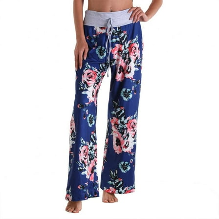 Womens Lace-Up Casual Pants Loose Printed Trousers