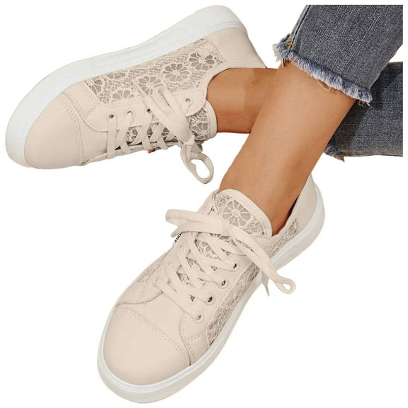 Womens Lace Up Casual Shoes Fashion Mesh Low Cut Canvas Sneakers Lightweight Lace Walking Dress Shoes