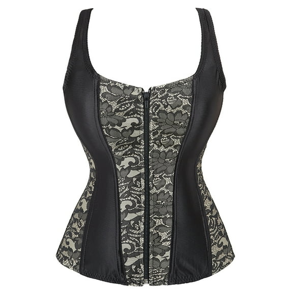 Womens Lace Up Corset Tops Overbust Corset Zipper bustier Corset Renaissance Corsets Beige 3XL