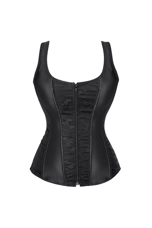 Womens Lace Up Corset Tops Overbust Corset Zipper bustier Corset Renaissance Corsets Black M