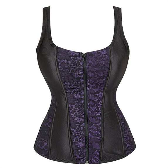Womens Lace Up Corset Tops Overbust Corset Zipper bustier Corset Renaissance Corsets Purple XL