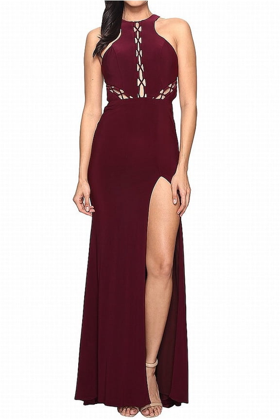 Womens Lace-Up Illusion Gown Dress $250 8