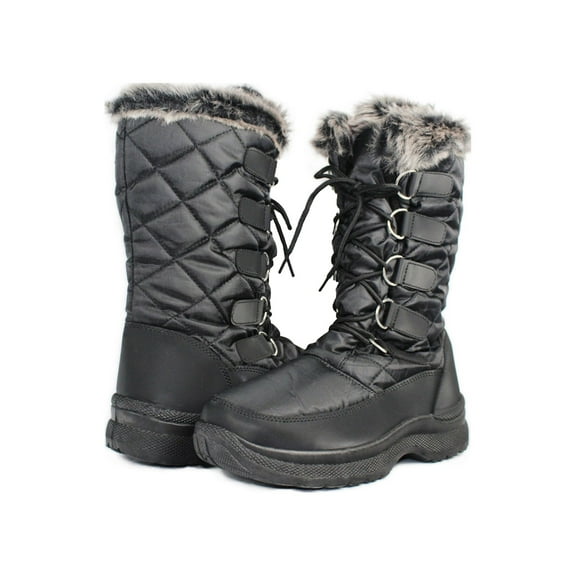 Womens Lace Up Mid Calf Winter Snow Flat Boots