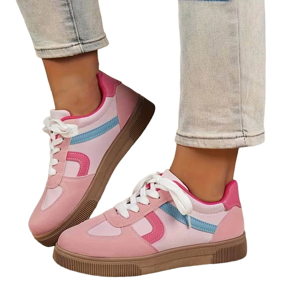 Womens Lace Up Tennis Shoes Trendy Slip On Sneakers with Memory Foam Insole Vintage Suede Non Slip Running Shoes Red Size 8.5