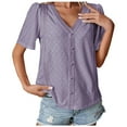 thumbnail image 1 of Womens Lace V Neck Short Sleeve Eyelet Tops Dressy Business Casual Work Shirts Blouse Solid Color Button Summer T Shirts, 1 of 5