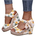 thumbnail image 1 of Womens Lace up Espadrilles Platform Wedges Sandals Fashion Cute Fruit Printed Bow Knot Wedge Summer Heels Tie Strap Summer Dress Shoes, 1 of 4