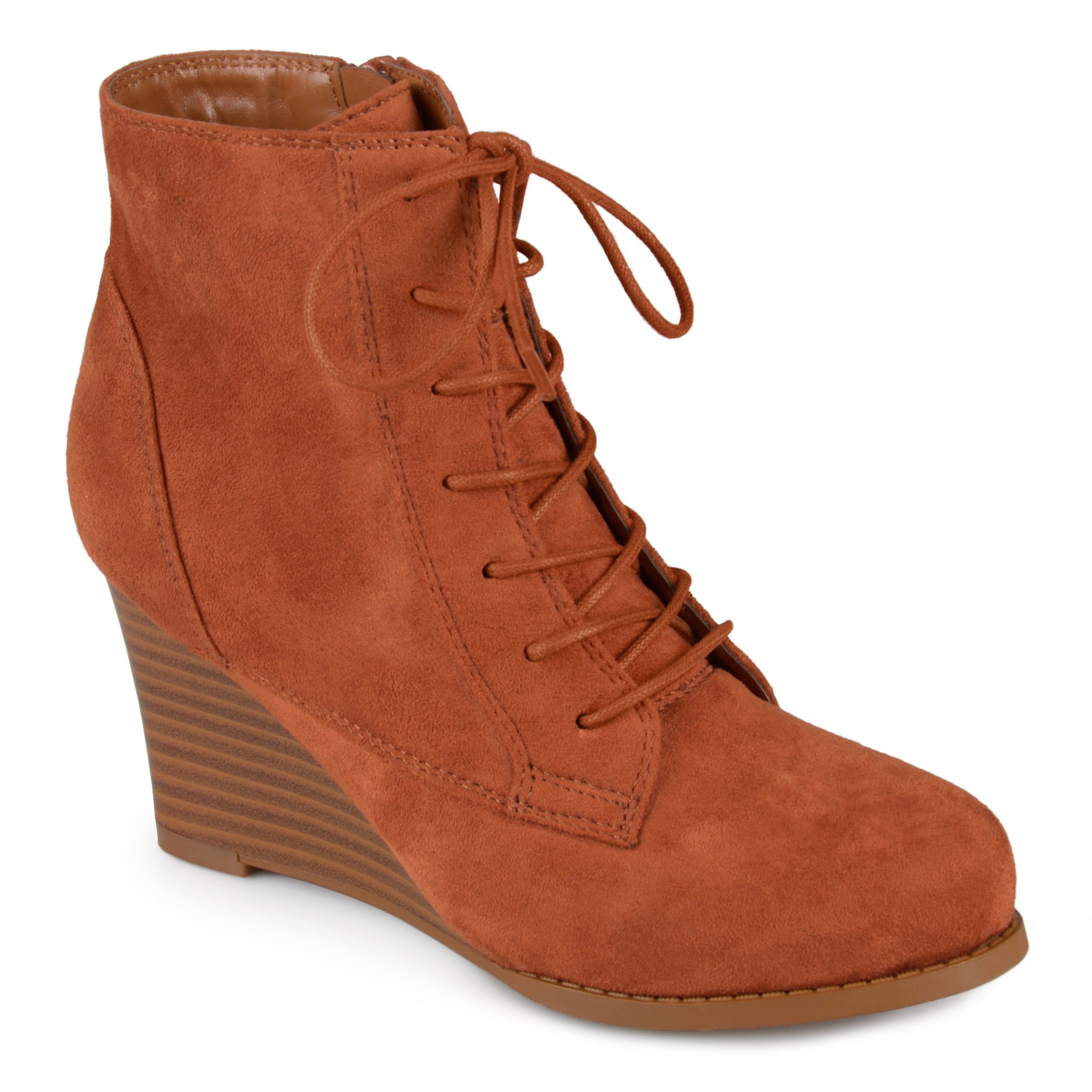Womens Lace up Faux Suede Stacked Wedge Booties Walmart