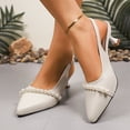 thumbnail image 1 of Womens Ladies Block Heel Pointed Toe Cross Strap Two Part Mary Jane Court Shoes Sandals White 9, 1 of 7