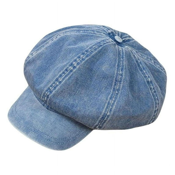 Womens Ladies Denim 8 Panel Newsboy Flat Caps Cabbie Peaked Driving Hat , LIght Blue