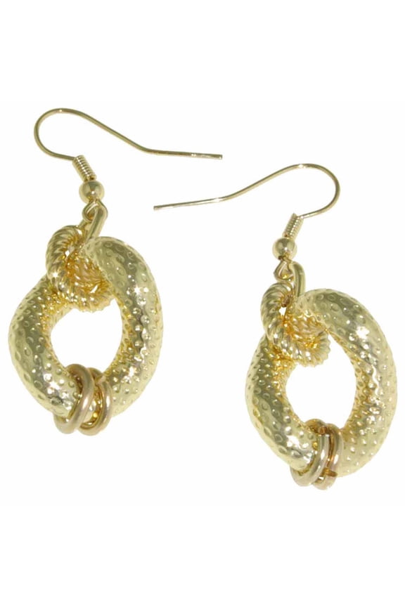 Womens Ladies Fashion Accessories Jewelry 18K Gold Plated Twisted Textured Drop Earrings With Drawstring Chiffon Pouch